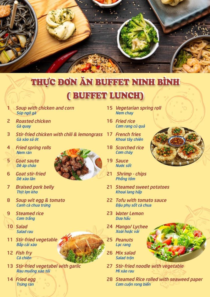 Buffet Lunch Menu for Ninh Binh tour 